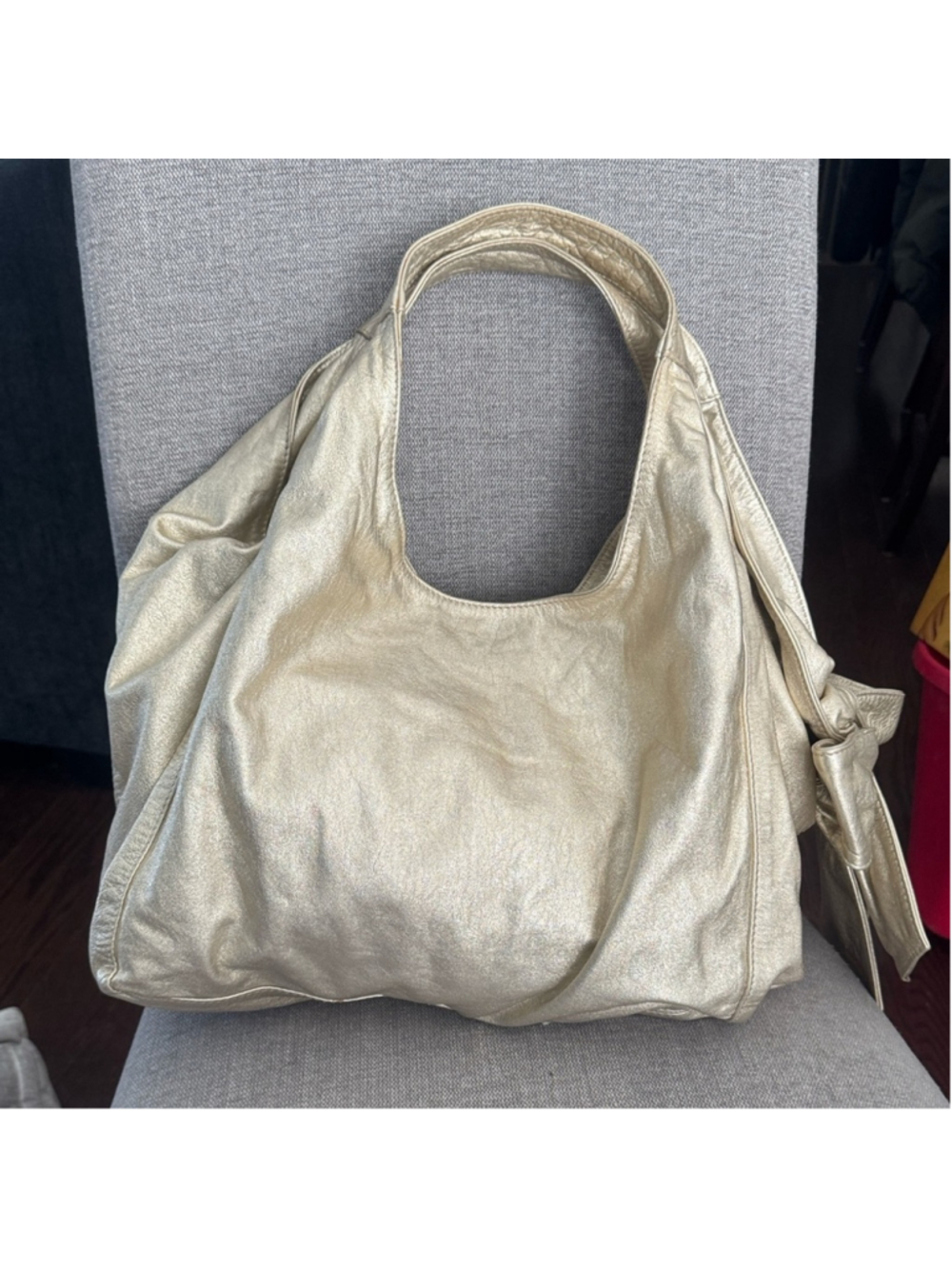 Valentino Garavani Gold Metallic Leather Hobo Bag Y2K Shoulder Purse - Picture 6 of 16